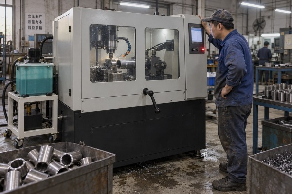 Fully automatic chamfering machine with custom chamfer angle setting capability (ID#1)